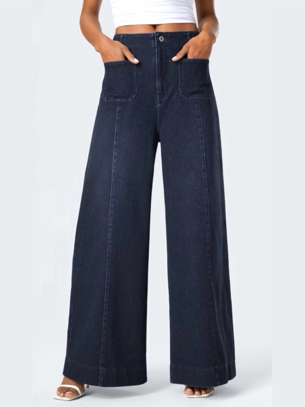 Halara Flex High Waisted Pockets Casual Wide Leg Jeans Stretch Dark Wash Boho M